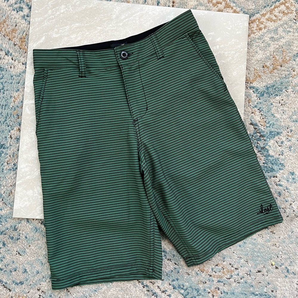 Lost Green and Black Striped Board Shorts- Size 12